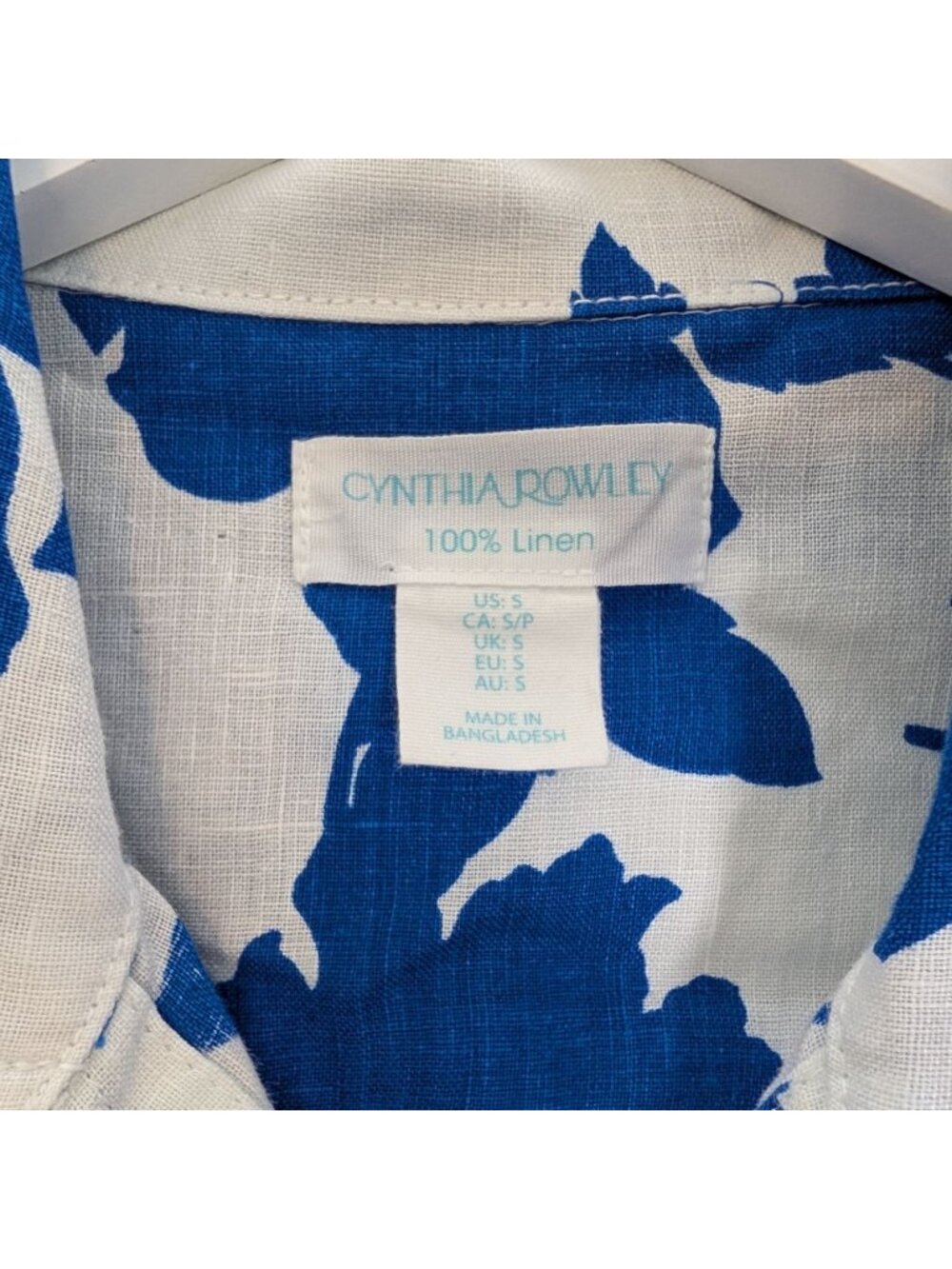 Cynthia Rowley 100% Linen Blue & White Floral Jacket Size S With Button Front & - Picture 4 of 10
